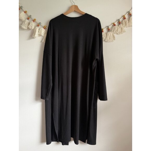 Carly Jean Los Angeles Ribbed Knit Black Open Front Longline Cardigan Lounge XXL - Picture 2 of 10